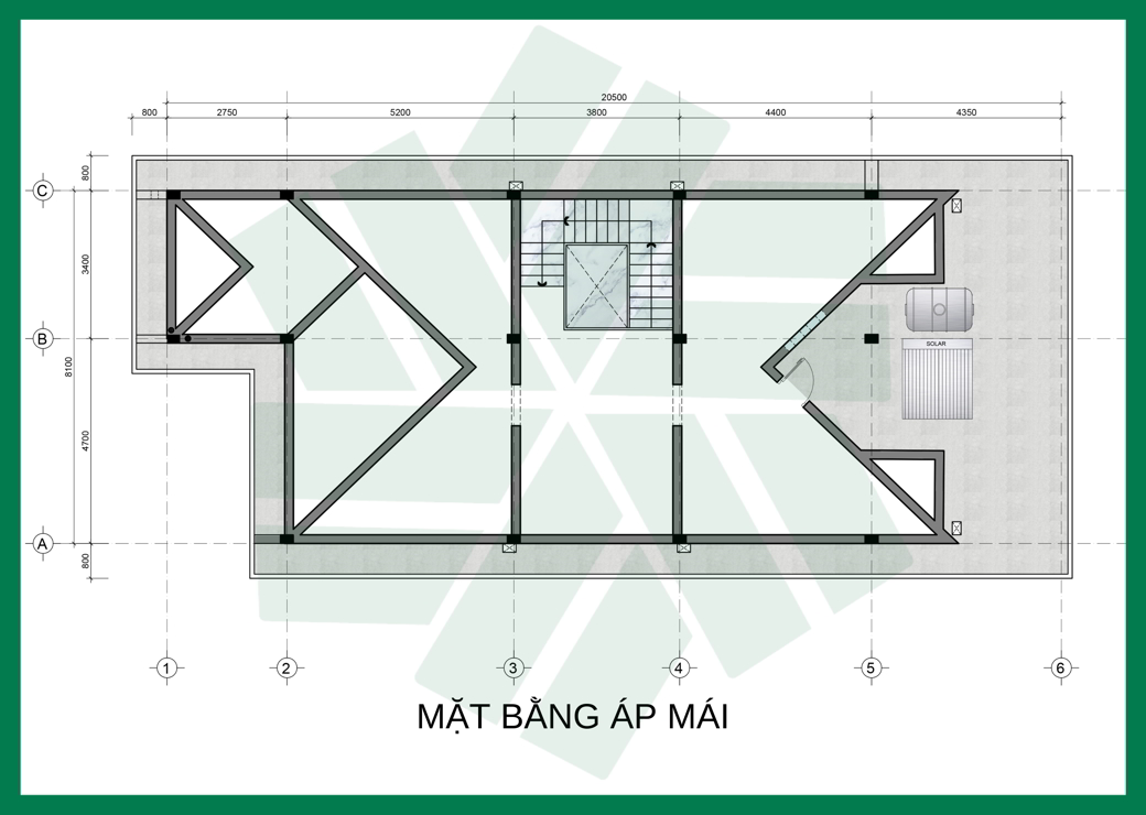 Thiết kế thi công biệt thự mái Thái trọn gói tại Hóc Môn - Mặt bằng tầng áp mái