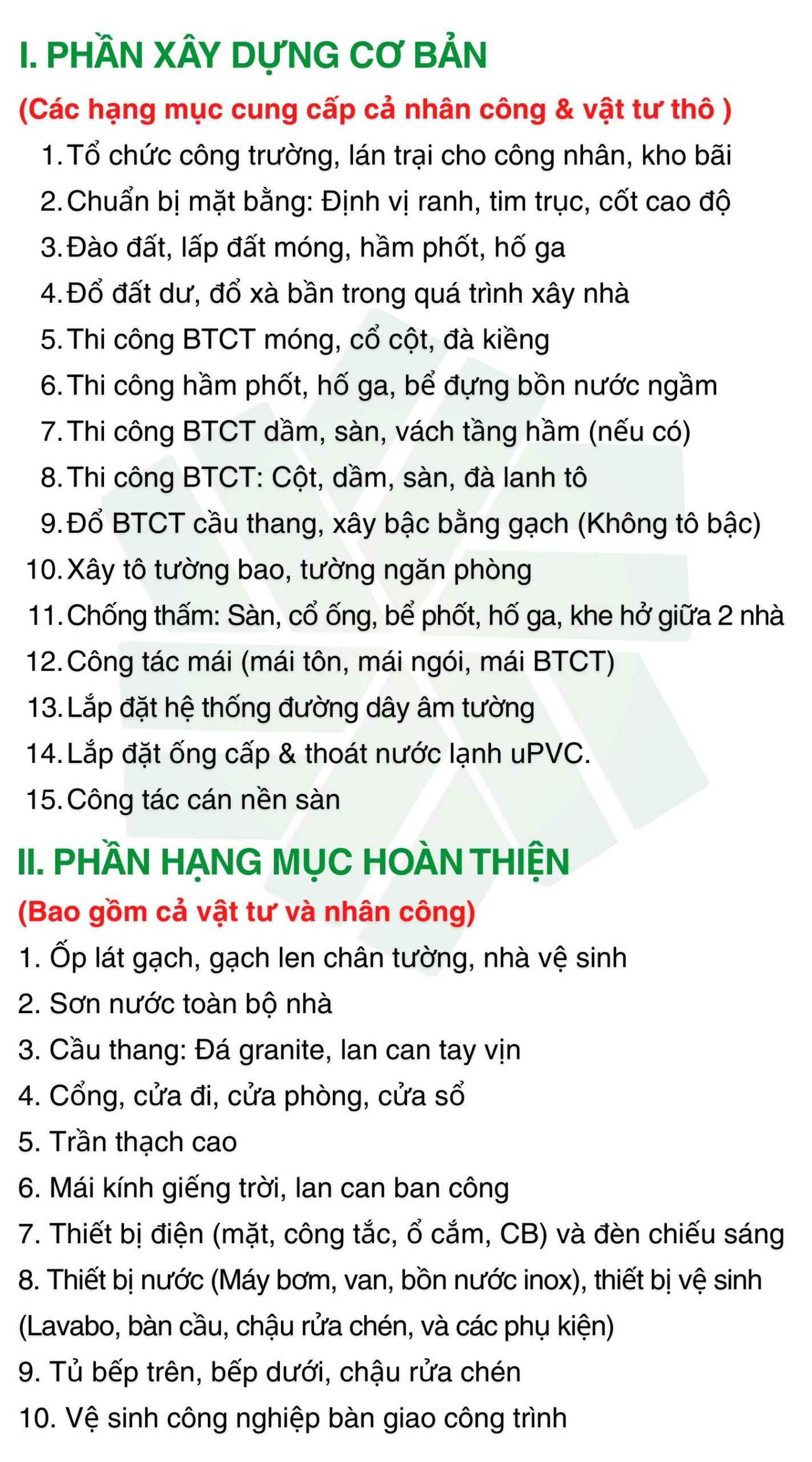 Hạng mục công việc xây nhà trọn gói tại Xây Dựng Nhật Lam