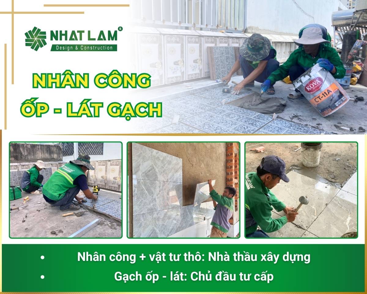 nhân công ốp lát gạch dịch vụ xây nhà phần thô