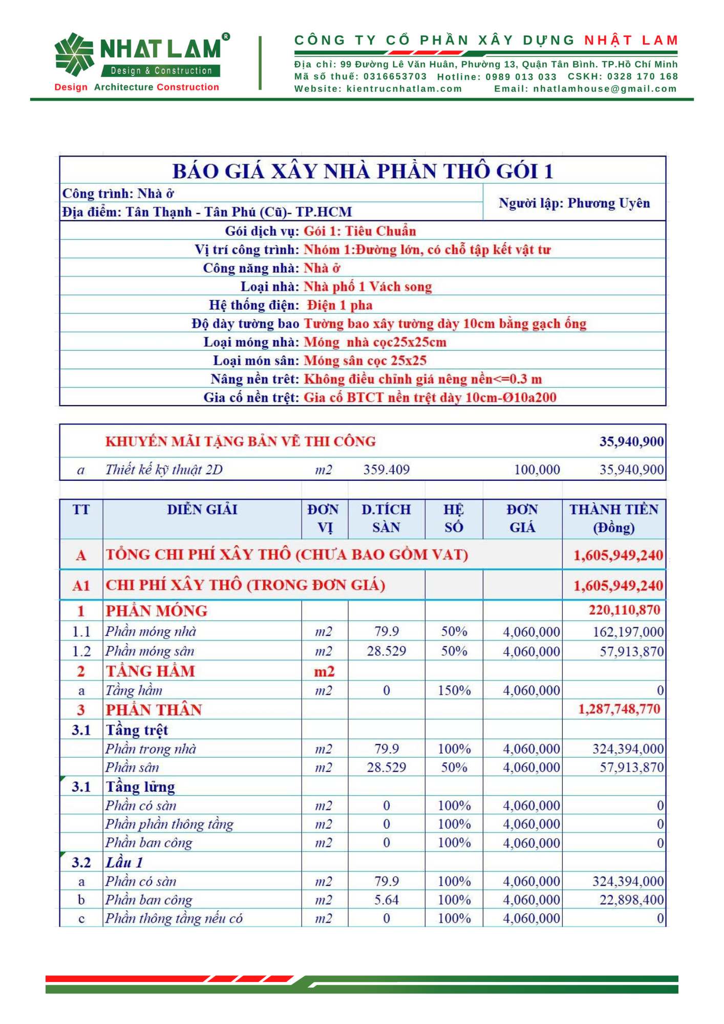 Báo giá xây dựng nhà phần thô-Gói tiêu chuẩn-2026-TP.HCM-Page1