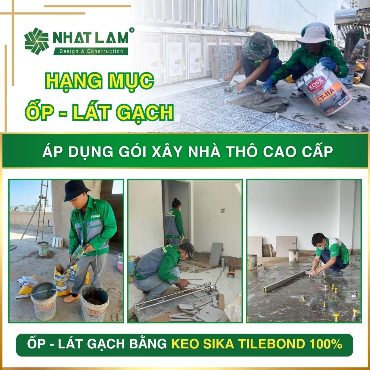 hạng mục ốp lát gạch của gói xây dựng phần thô cao cấp
