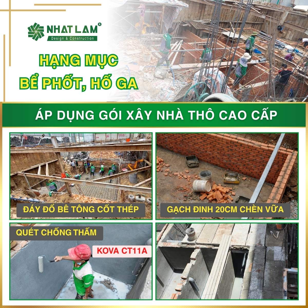 hạng mục thi công bể phốt hố ga gói xây nhà phần thô cao cấp tại Nhật Lam House