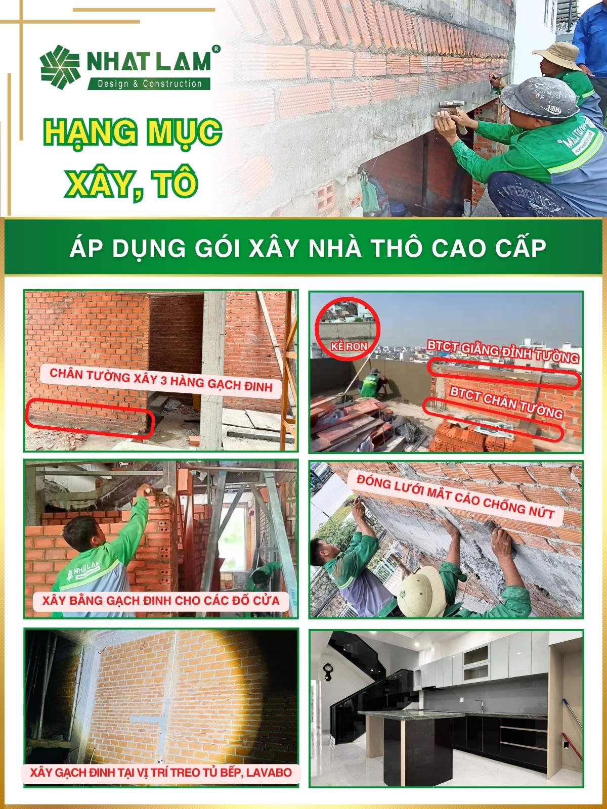 hạng mục thi công xây, tô gói xây dựng nhà phần thô cao cấp
