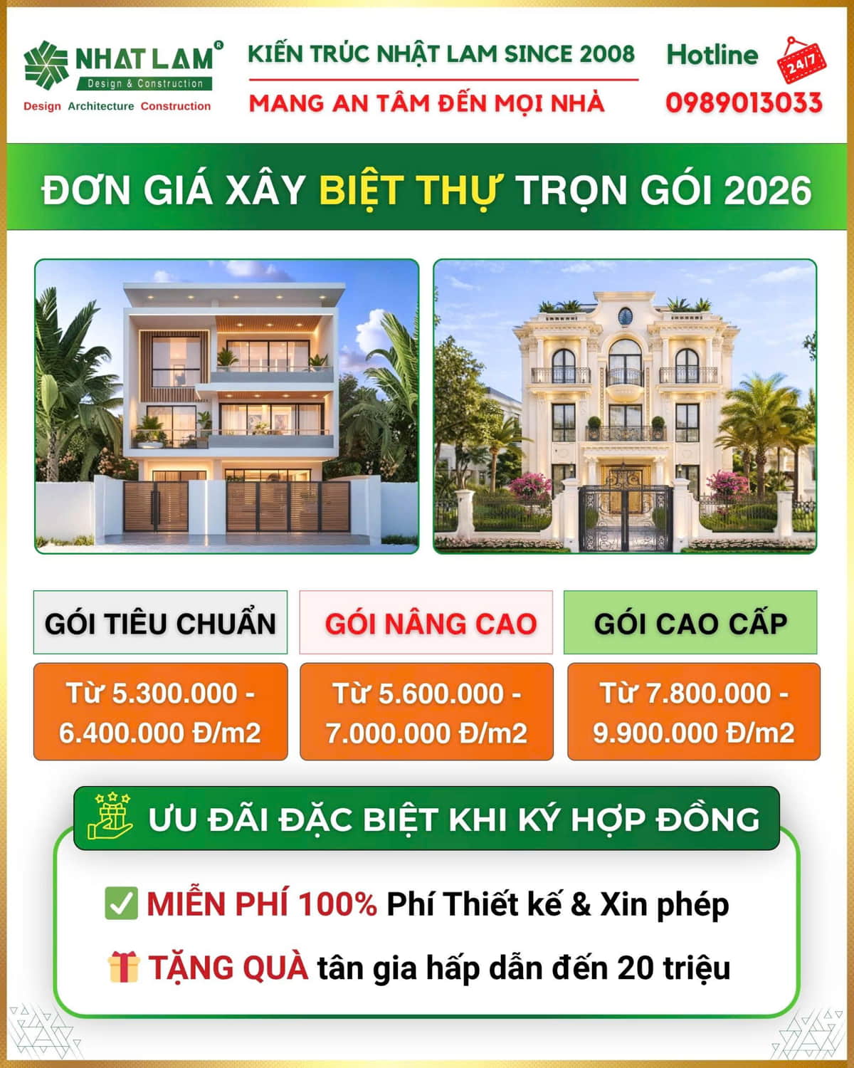 Bảng giá xây biệt thự trọn gói 05-2026